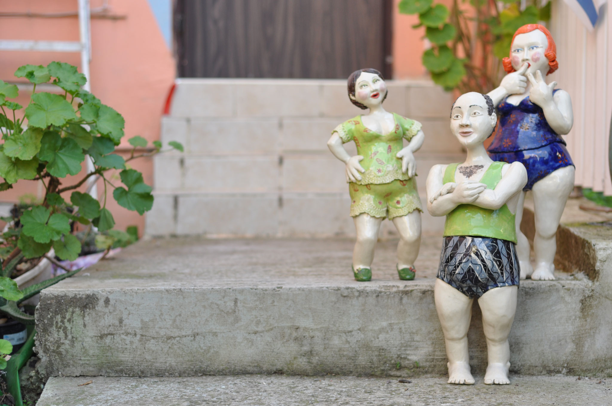 Ceramic figurines on steps